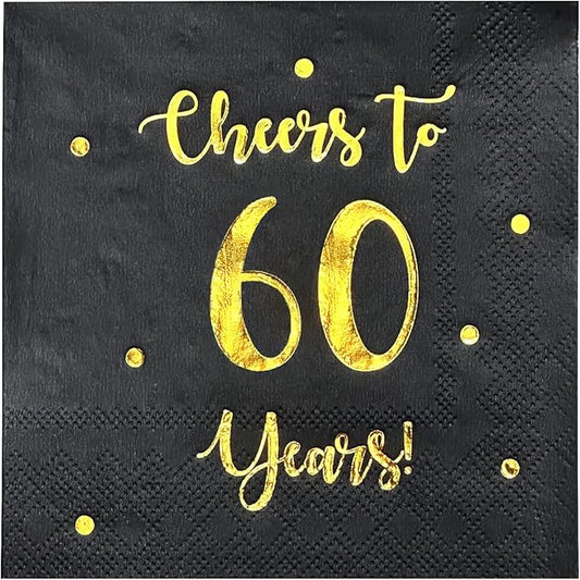 Cheers to 60 Years Cocktail Napkins | Happy 60th Birthday Decorations