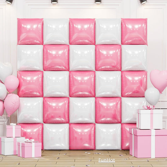 Pearl Pink and White Square Foil Balloon Wall,19 Inches Double Sided