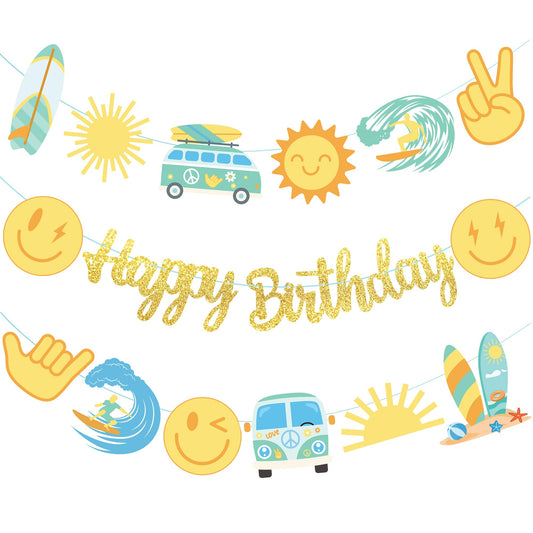 Surfing Birthday Banners Hippie Groovy Surfing Birthday Party