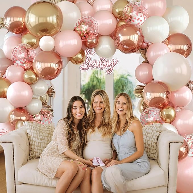 Rose Gold Pink Balloon Arch Kit, Double Stuffed Pearl White Rose Gold