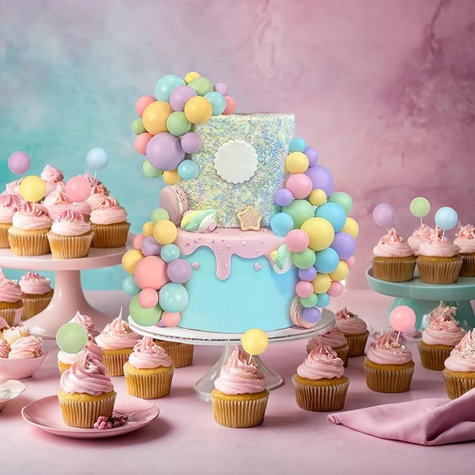 113 PCS 5 Size Colorful Cake Picks - Ball Shaped Cake Topper Pearl