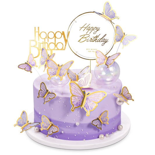 LANGPA 22-Pieces Butterfly Cake Decorations With Happy Birthday