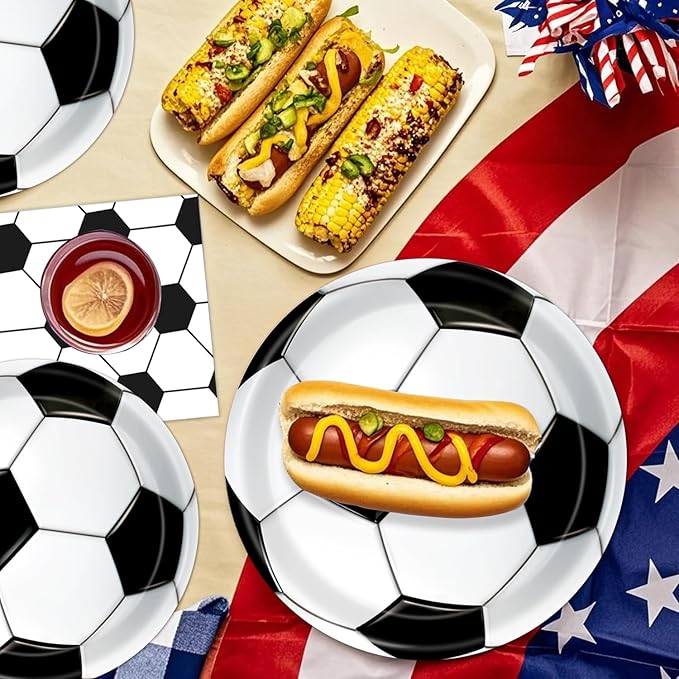 60 PCS Soccer Party Decorations Soccer Plates and Napkins Tableware