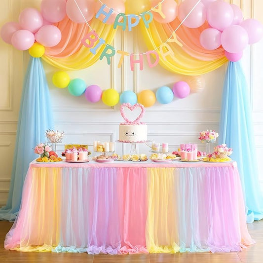 Rainbow Table Skirt for Birthday Party 6ft Unicorn Tulle Tutu Table