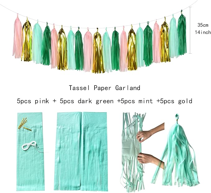 Sage-Green Pink-Gold Baby Bridal-Shower Decorations - 30pcs Rustic