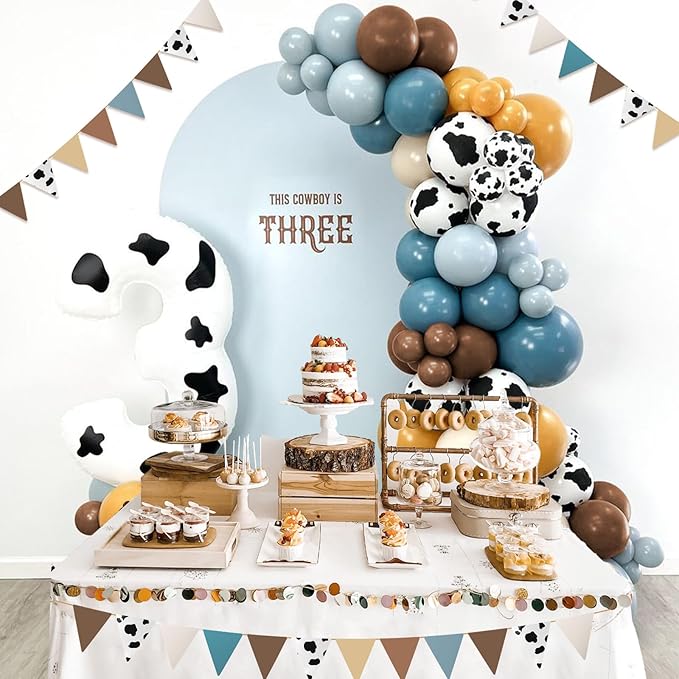 60pcs Cowboy Balloons, Brown Slate Blue Dusty Blue Sand White Latex