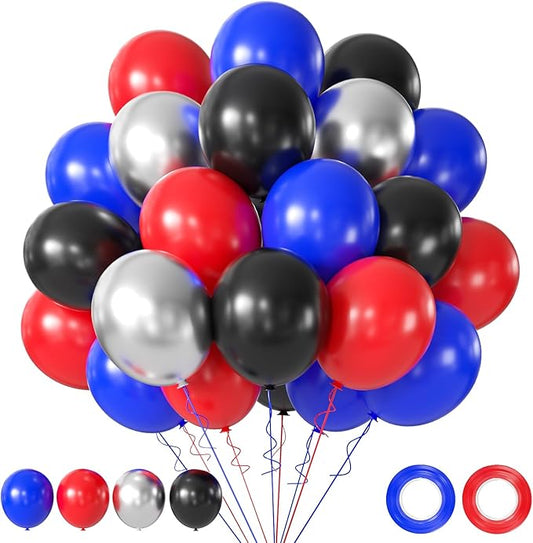 Black Red and Blue Balloons, 50PCS Red and Blue Party Balloons