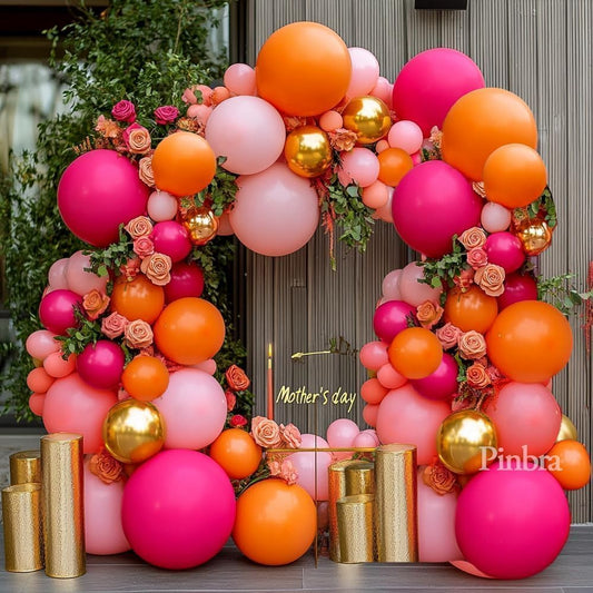 Pink Orange Balloon Garland Double Stuffed Hot Pink Orange Gold