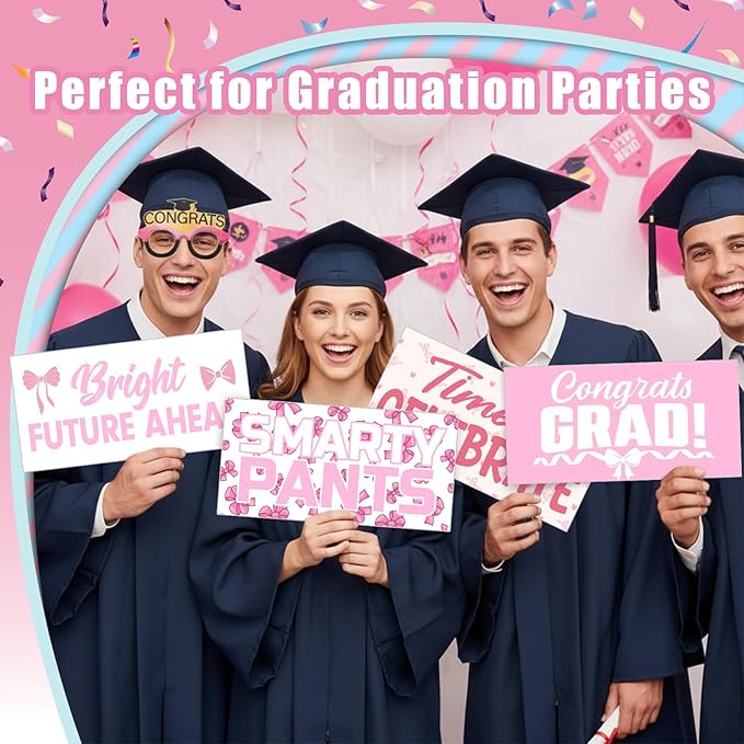 24 Designs Pink Bow Graduation Photo Booth Props Class of 2026