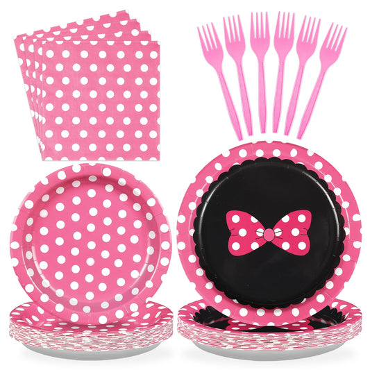96Pcs Pink Mouse Party Supplies Cartoon Mouse Paper Plates and Napkins