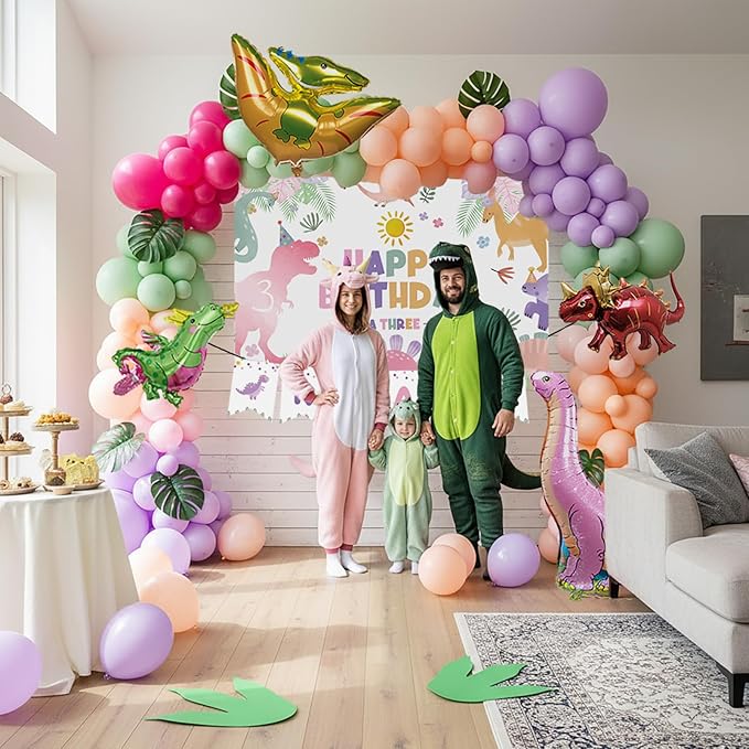 Three Rex Cute Dinosaur theme birthday party Decorations with Pink