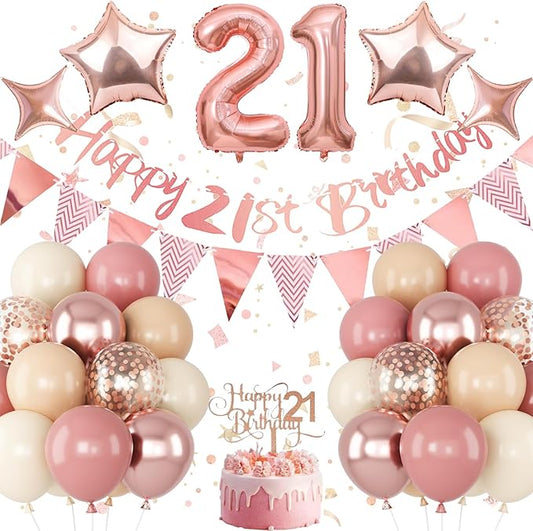21st Birthday Decorations for Her Retro Pink Nude Number 21 Balloon