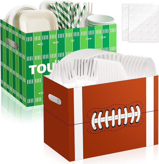 2PCS Football Utensil Holder Paper Utensil Caddy for Football Party