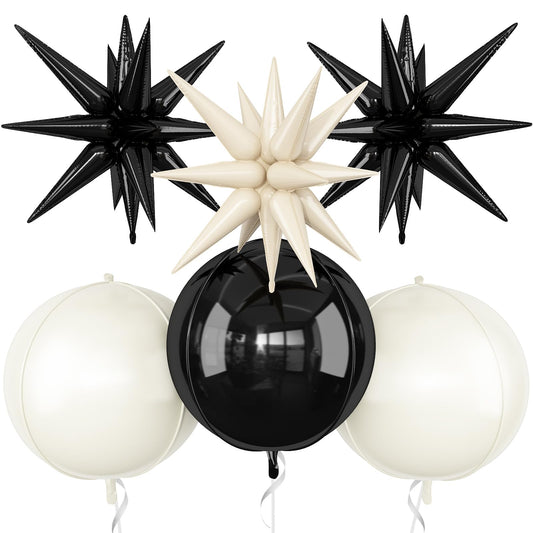 6Pcs Black White Foil Balloons,22Inch Sand White Black 4D Round Ball