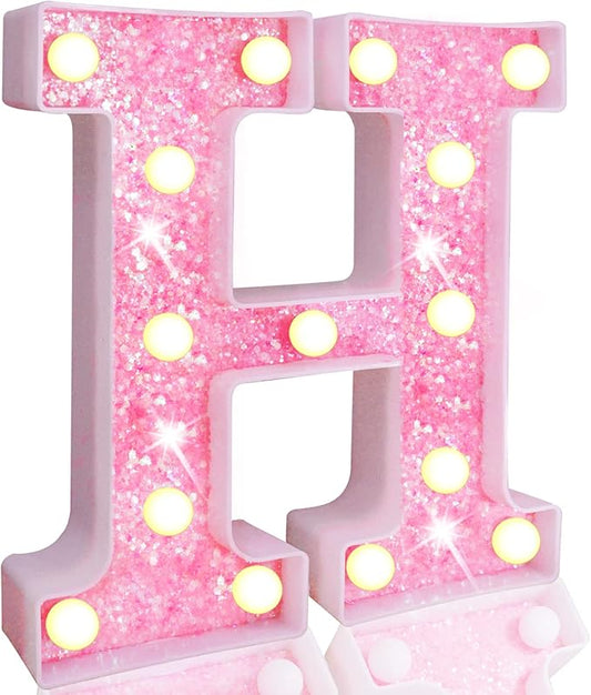 LED Marquee Letter Lights, Light Up Pink Letters Glitter