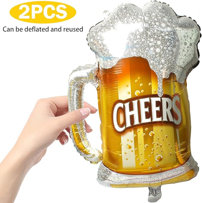 Beer Cup Balloons Set of 2, Beer Mug Cheers Foil Balloons Fit for