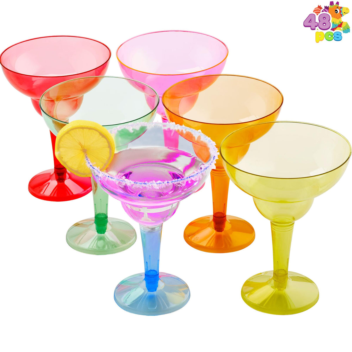 48PCS Plastic Margarita Glasses Cups, 12 oz Neon Disposable