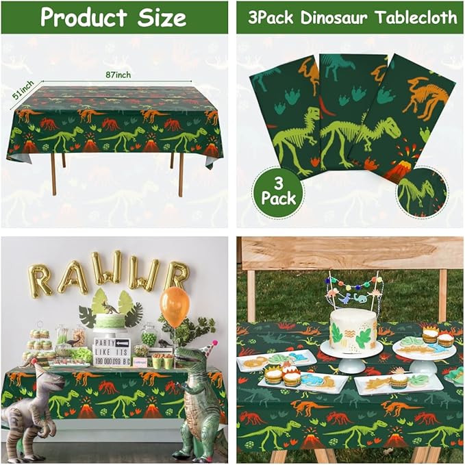 3 Pieces Dinosaur Birthday Decorations Party Tablecloth Dinosaur