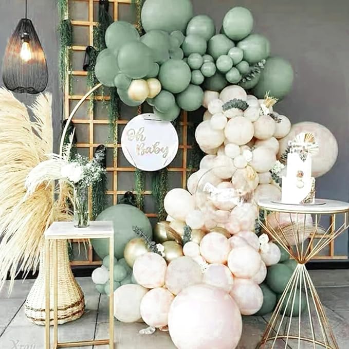 Dusty Green Balloons 50pcs 12 Inch Sage Olive Eucalyptus