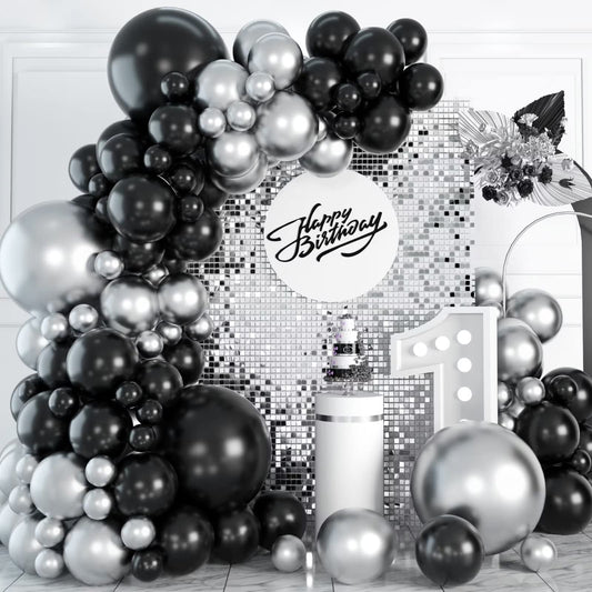 Black and Silver Balloon Garland Kit, Metallic Silver and Black