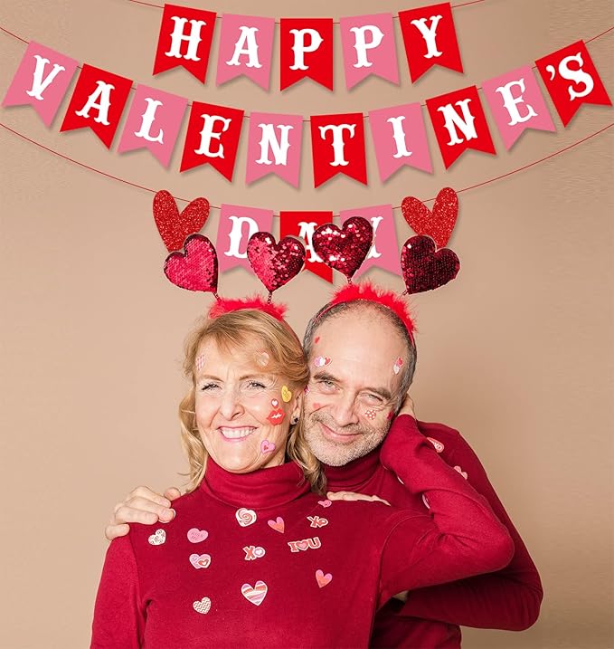 Happy Valentine's Day Banner Red Pink Valentine's Day Bunting Banner