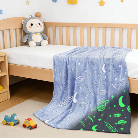 inhand Blue Glow in The Dark Blanket Space Toys Birthday Gifts for