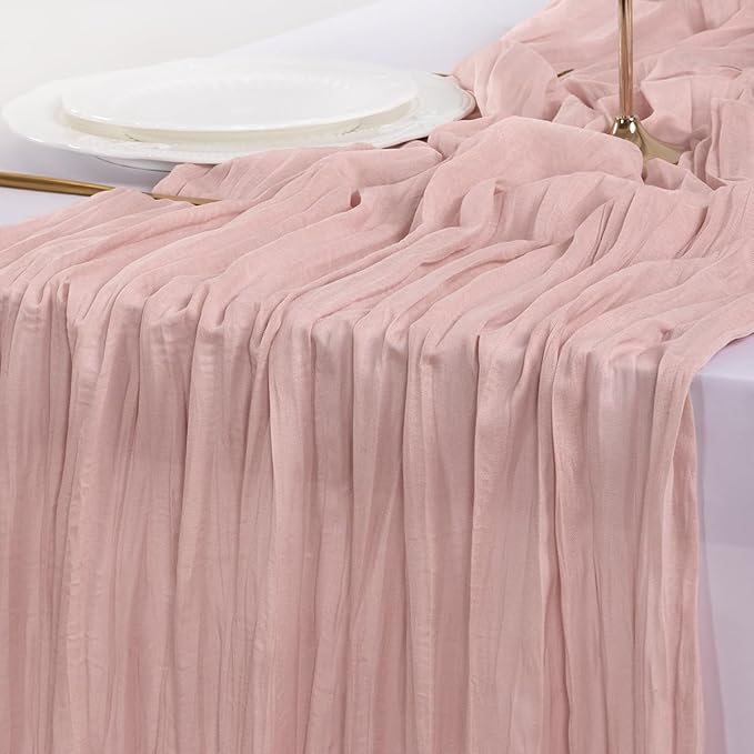 15pcs Pink Cheesecloth Table Runner Valentine's Day Boho Rustic