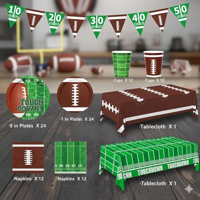 Football Party Supplies Kit Serve 24 Includes Dinner Plates Dessert