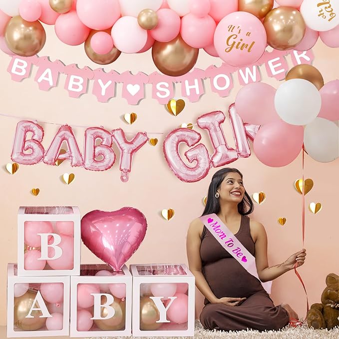 Baby Shower Decoration For Girl Pink Gold Balloons And It's A Girl