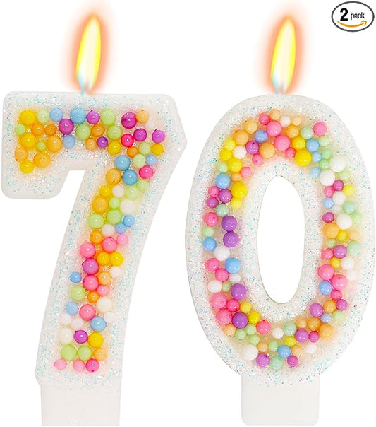 70th Birthday Candle for Cake, Colorful Macaron Numeral Candles for