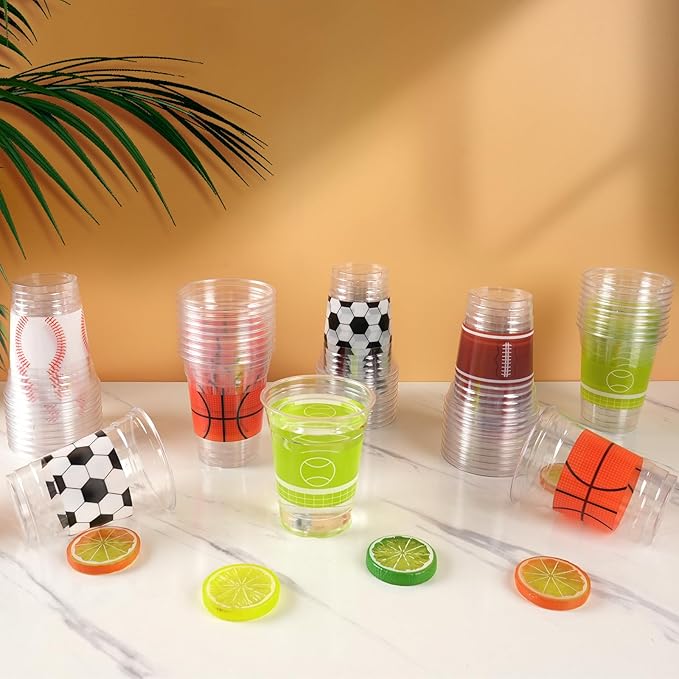 50Pcs Sports Party Decoration Cups 12Oz Sports Plastic Disposable