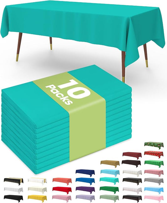 Pureegg Plastic Table Cloth Disposable 10 Pack, 54 x 108 Inch Table