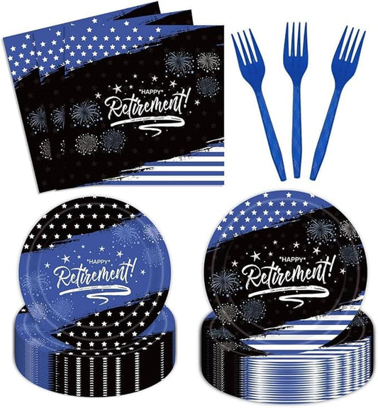 96Pcs Happy Retirement Party Decorations Black and Navy Blue Police
