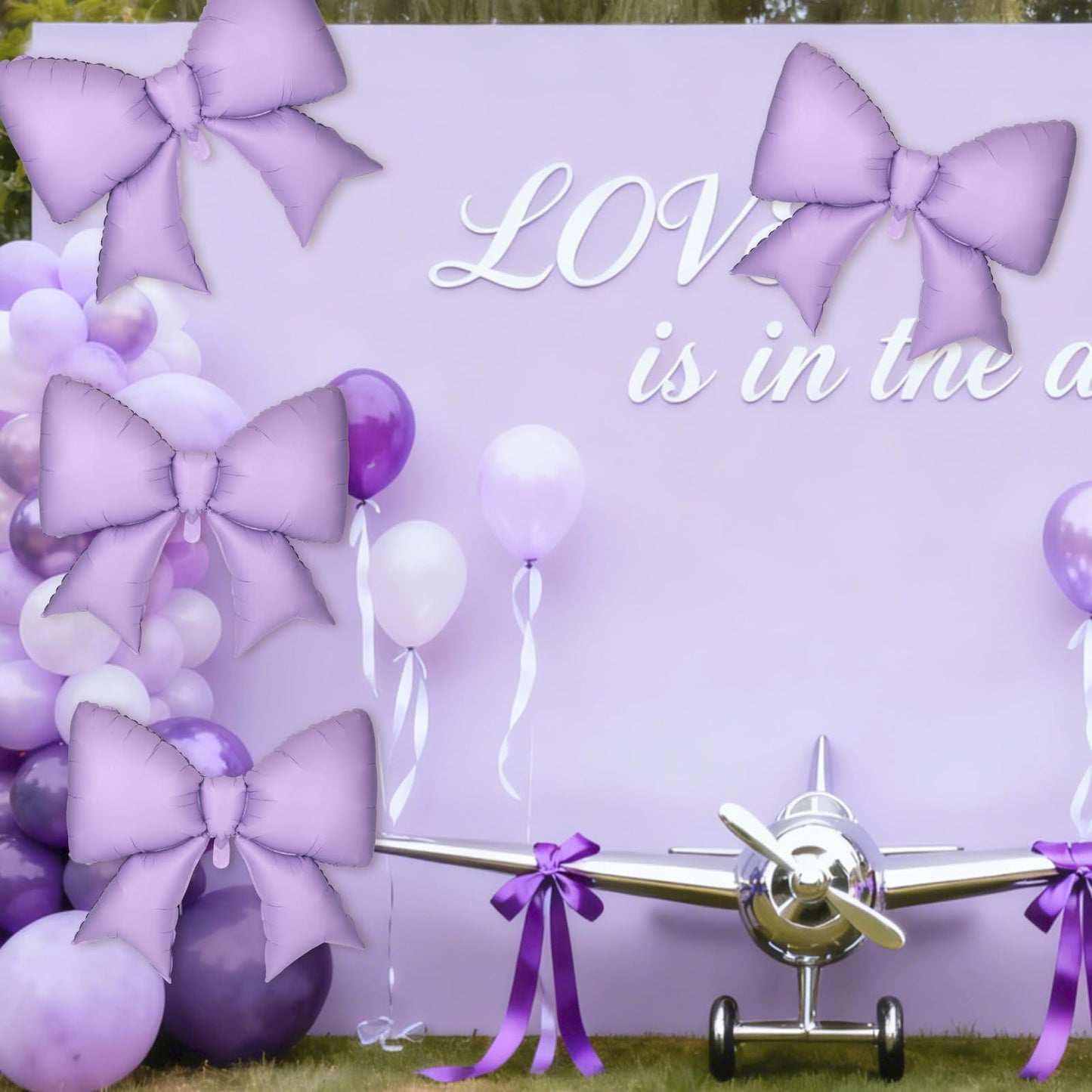 4Pcs Giant Bow Balloons, 97.5cm/38in Big Elegant Coquette Theme Purple