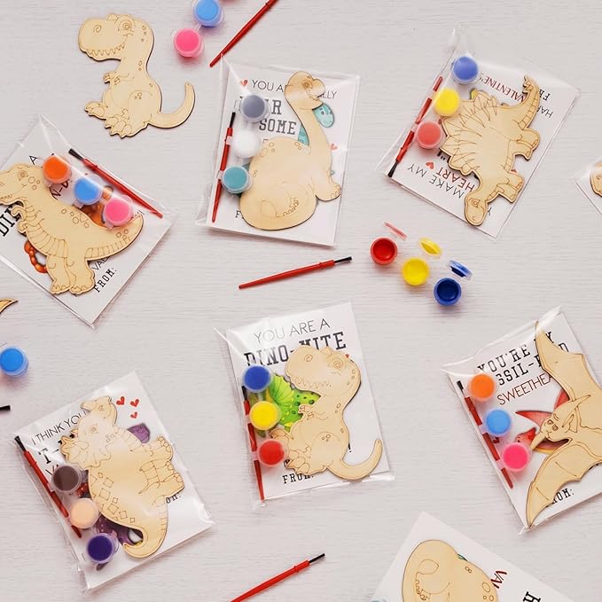 24 Pack Dinosaur Party Favors for Kids DIY Dinosaur Wood Painting