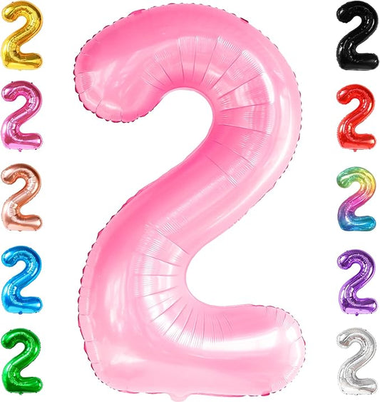 Giant Pink Number 2 Balloon - 40 Inch | Two Balloon, Light