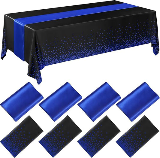 Breling 8 Pack Black and Blue Disposable Plastic Tablecloths and