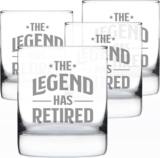 Bevvee The Legend Has Retired - Whiskey Rocks Glass - Funny