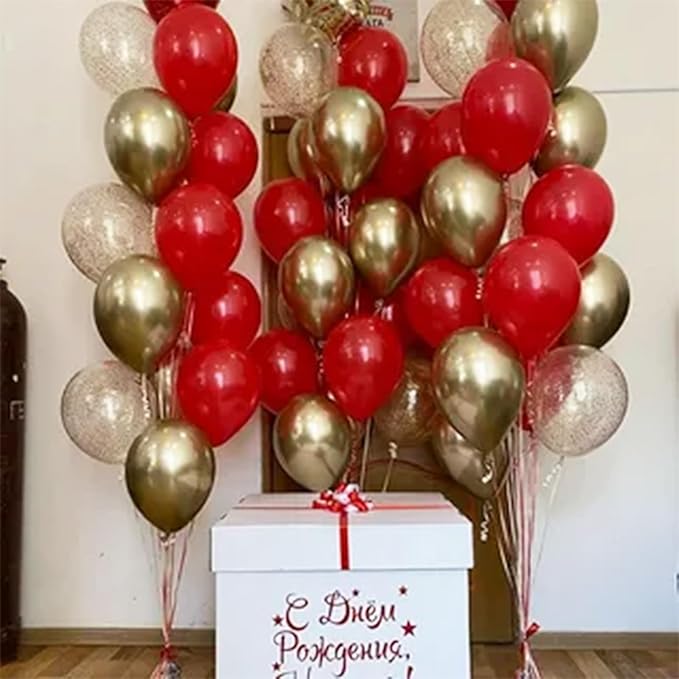 Red and Gold Balloon, 60 Pack 12 Inch Different Shades Red Party