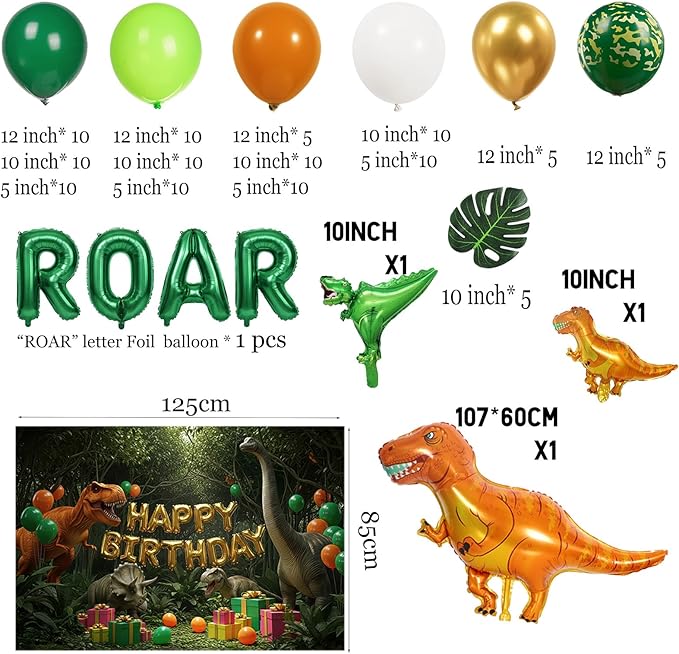 Dinosaur Birthday Decorations include Hunter Green Bunt Orange White