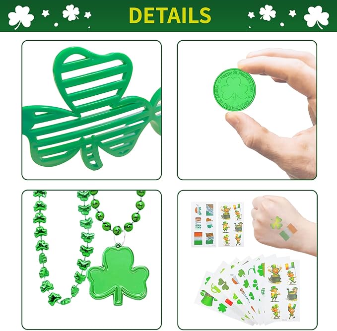 132Pcs St Patricks Day Accessories Party Favors Shamrock Glasses