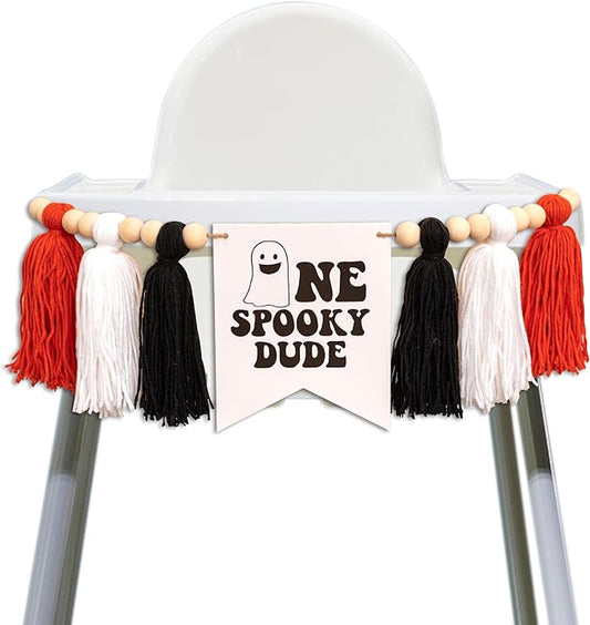 Halloween One Spooky Dude High Chair Banner Little Ghost Baby 1st