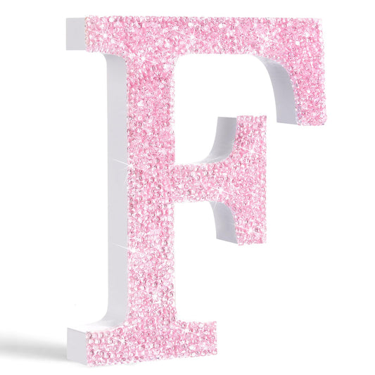 Qunclay Pink Crystal Diamond Letter Wall Decor, Glitter Wooden Bling