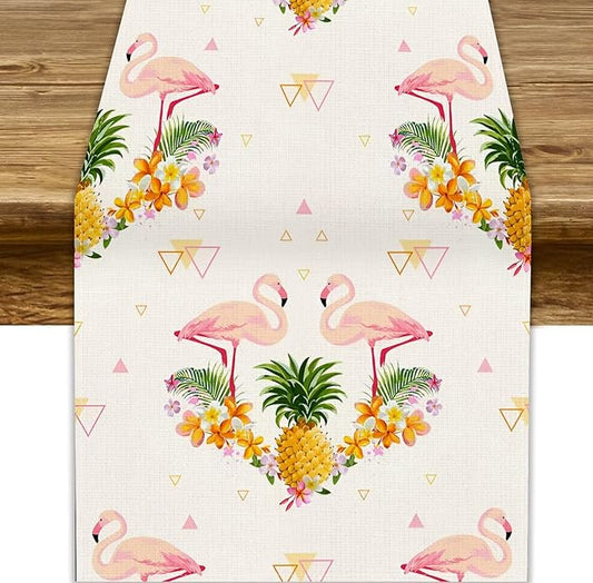 Tropical Flamingo Table Runner, Hawaiian Summer Fruit Pineapple