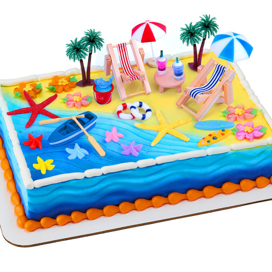 Beach Chair Umbrella Cake Decoration, 24 Pieces Palm Tree Summer Ocean