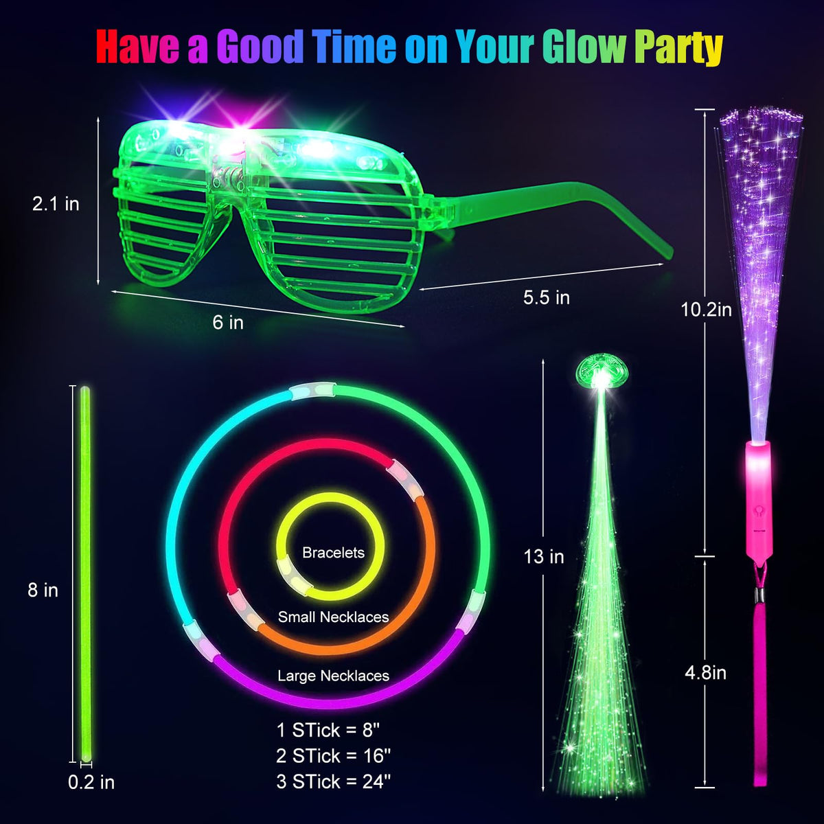 148 PCS Glow in the Dark Party Supplies, 16 Fiber Optic Wands