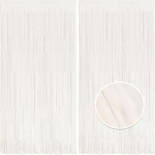 Party Streamers Backdrop - 2 Pack 3.2x8.2ft Pastel White