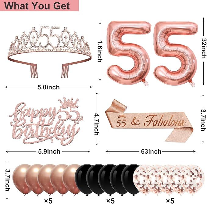 55th Birthday Decorations for Women 32PCS 55th Birthday Party