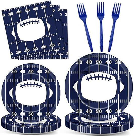 100PCS Cowboy Plates and Napkins Football Party Supplies Blue