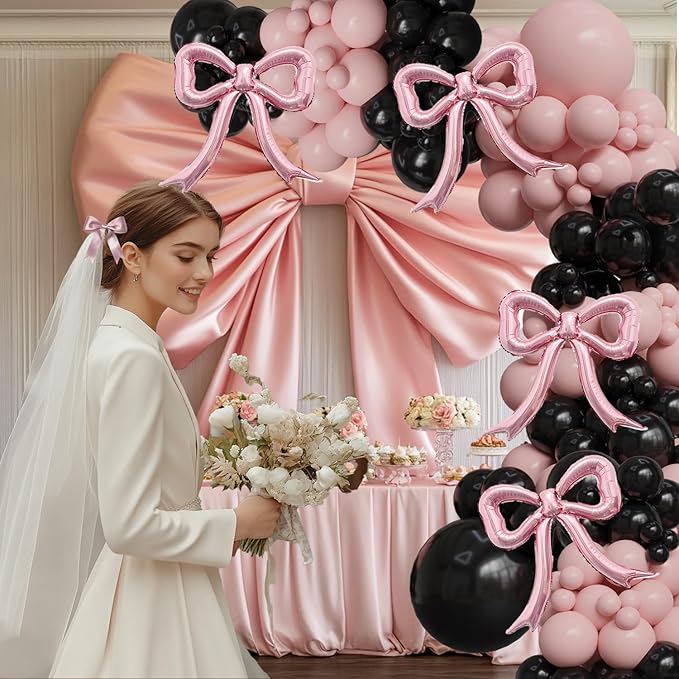 4pcs Pink Bow Foil Balloons Set Bow Mylar Balloons for Coquette